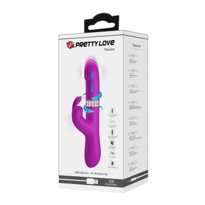 USB Şarjlı 12 Titreşim, 4 Rotasyon ve 4 İleri Geri Hareket Fonksiyonlu Mor Rabbit Vibratör - Reese
