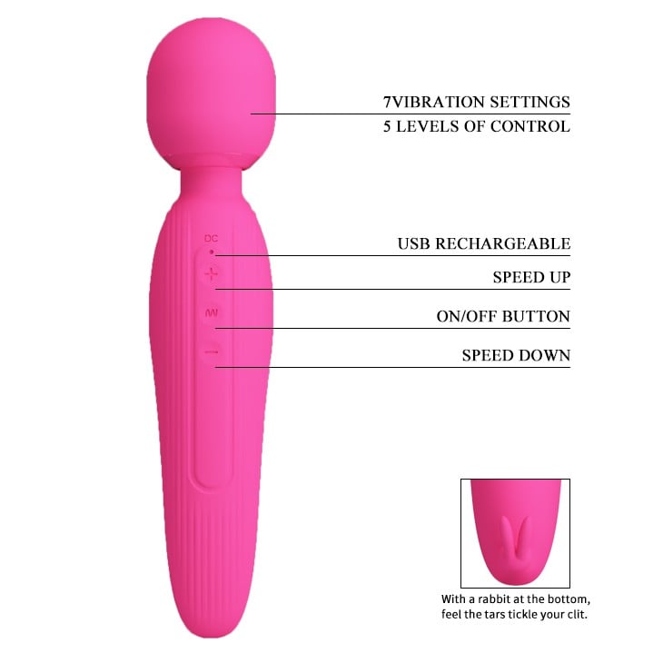 USB Şarjlı Silikon Masaj Wand Vibratör - Curtis (Pembe)