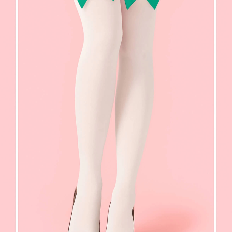 Yeşil Fiyonklu Beyaz Jartiyer Çorabı TM1380 Beyaz